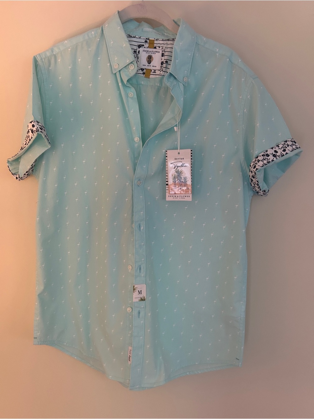 Denim & Flower Men's Mint Green Short-Sleeve Button-Down Shirt